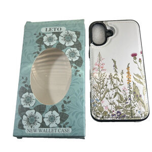 Phone Wallet Case for 16 Plus White with Floral Design Snap Closure